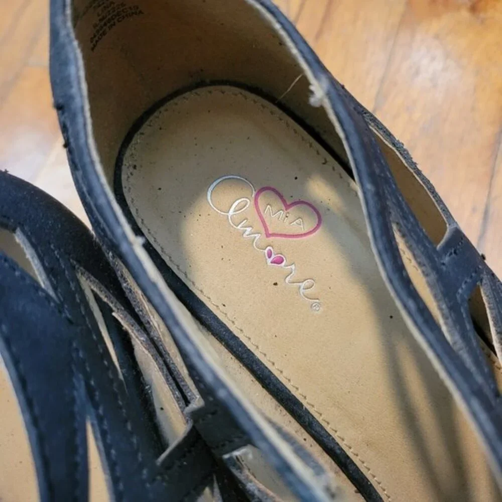 Mia Amore Lina Black Wedge Heels Laces Cutout Size 10